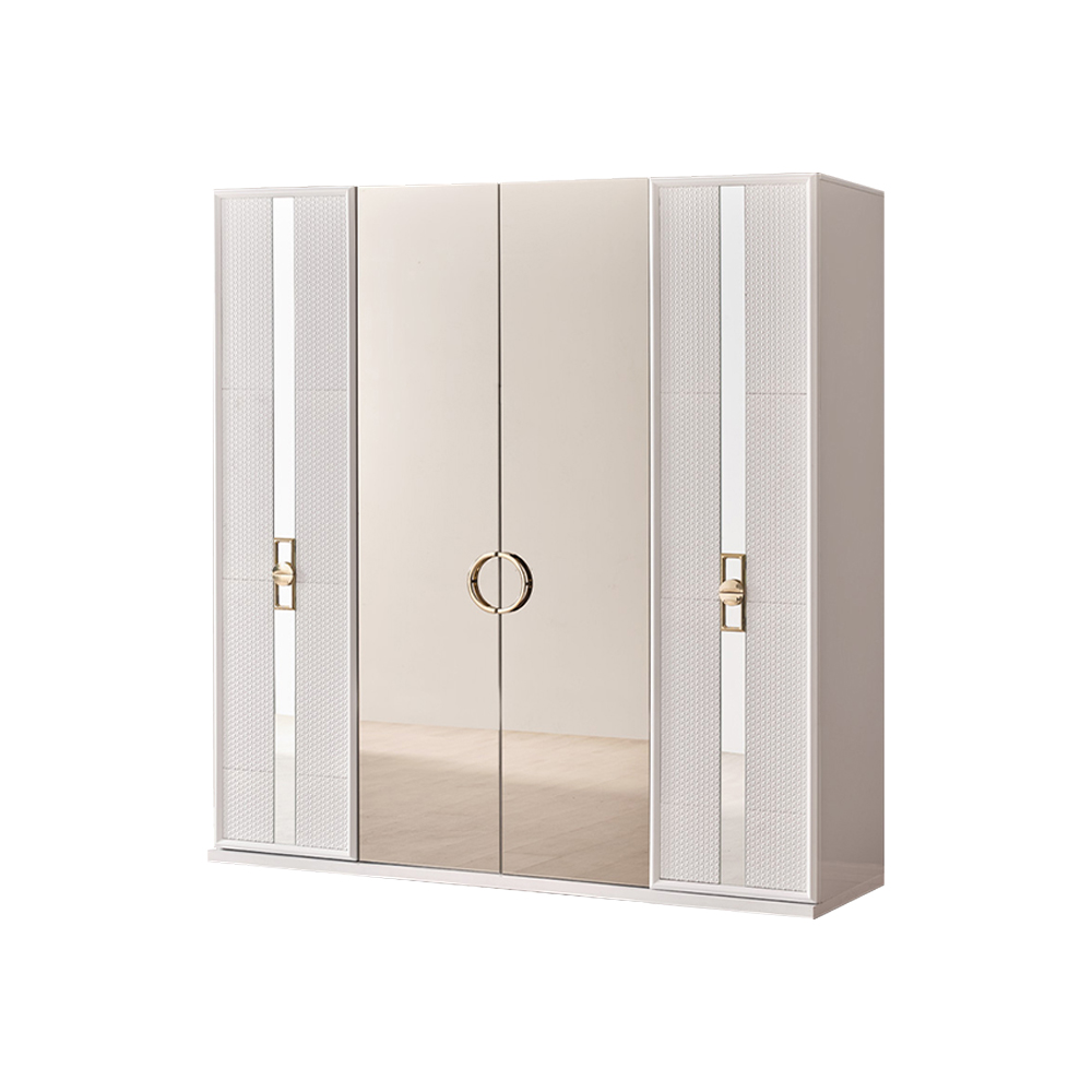 Designer Beiger Kleiderschrank Luxuriöser Glasschrank Edle Holz Möbel Schrank