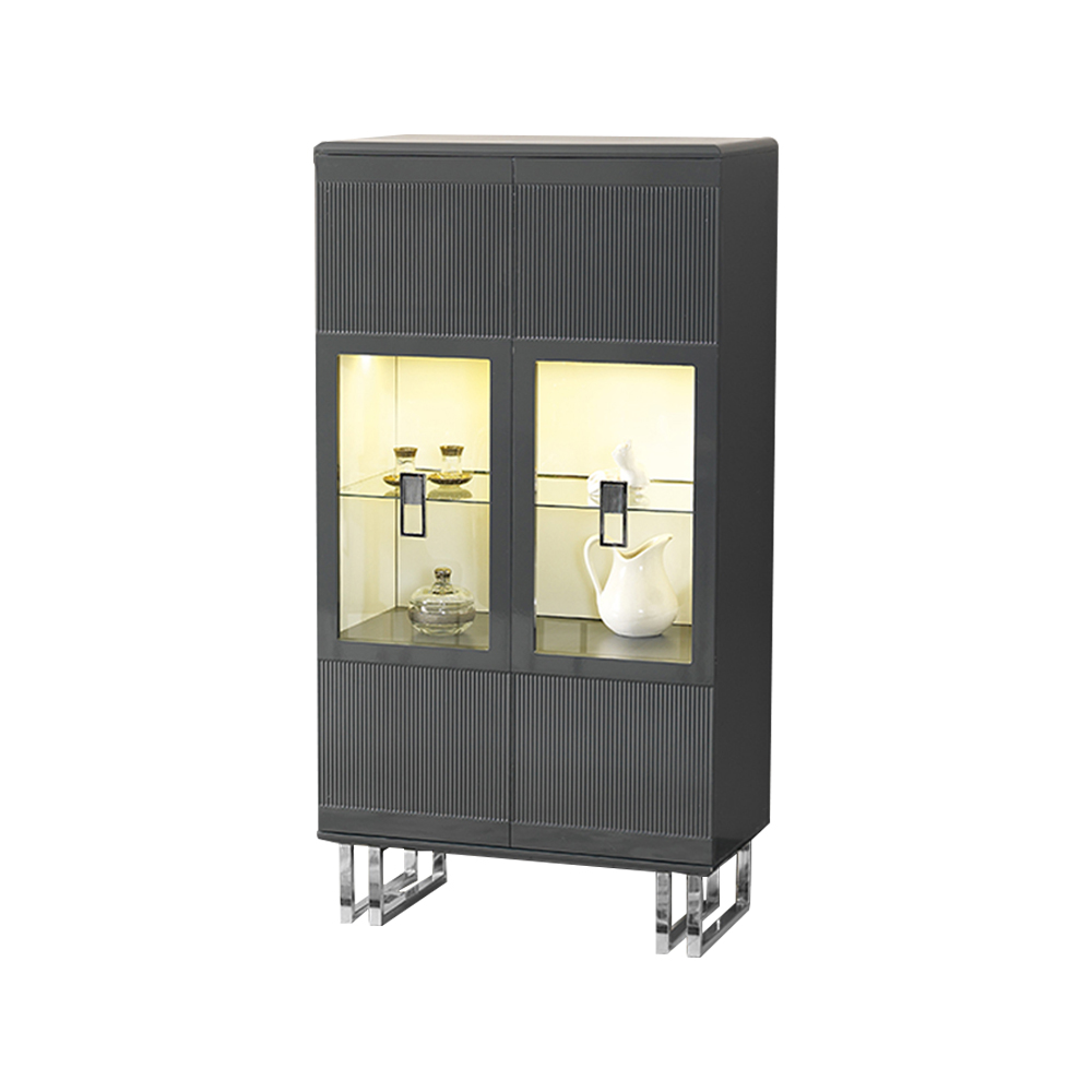 Vitrine Schrank Holzschrank Grau Glasvitrine Holz Schaukasten Luxus Glasschrank