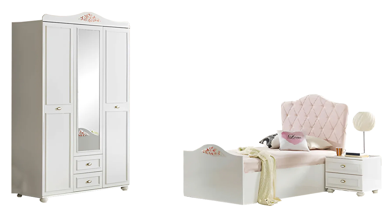 Kinderzimmer Kinderbett Nachttisch Holz Kindermöbel Schrank 3tlg Weiß