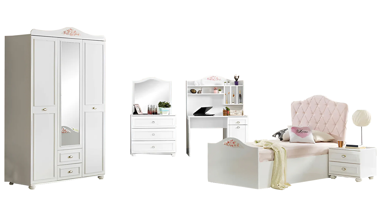 Kindermöbel Kinderbett Nachttisch Holz Kommode 5tlg Weiß Kinderzimmer