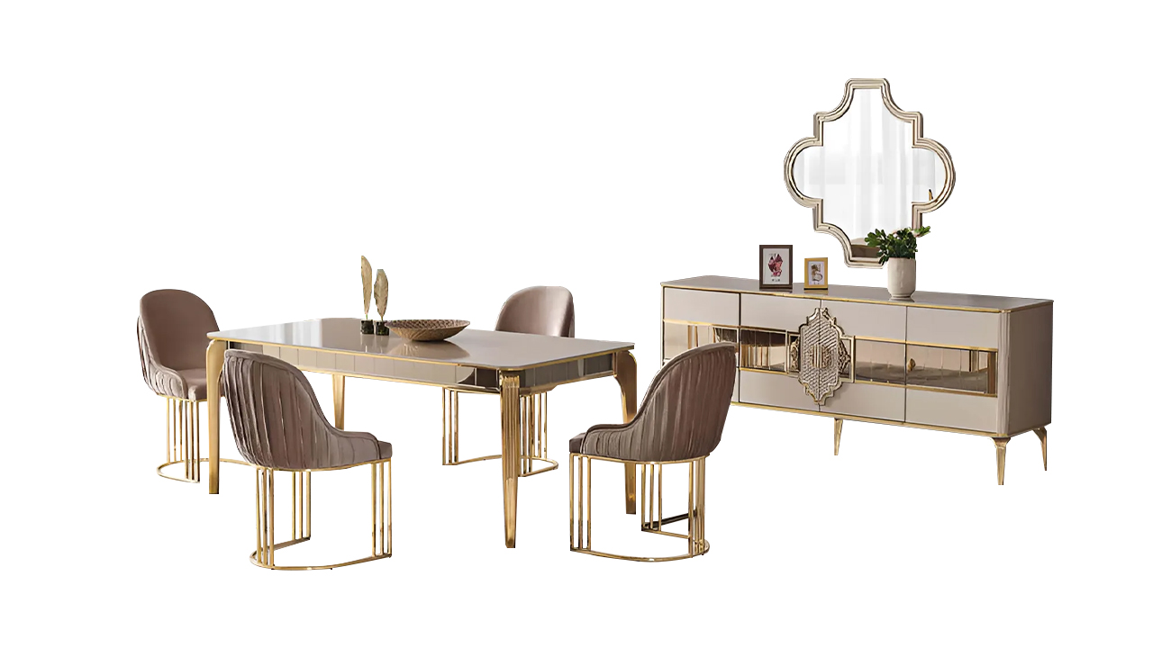 Esszimmermöbel Essgruppe 7tlg Esstisch Stühle Sideboard Beige Tisch