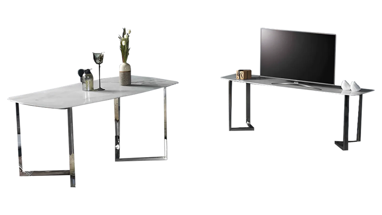 Esstisch Esszimmer Esszimmertisch Marmor Lowboard TV Weiß Tisch 2tlg