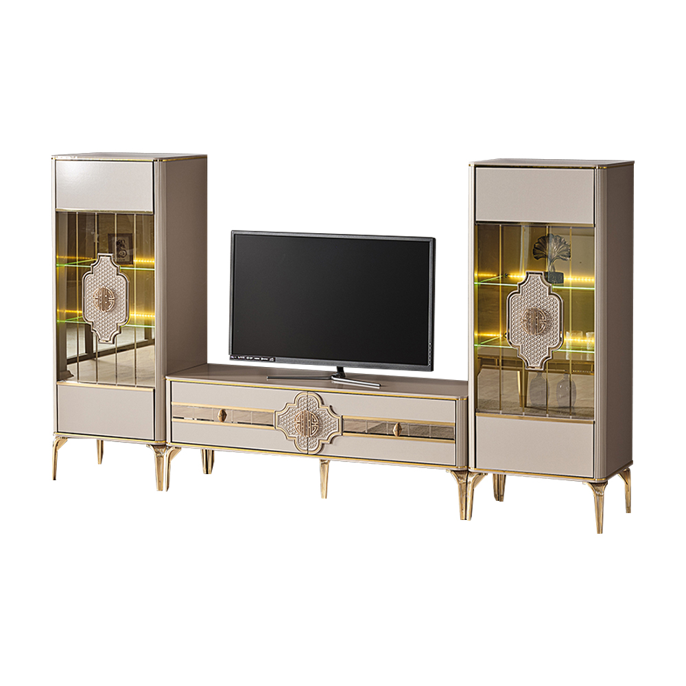 Komplette TV Ständer Vitrinen Sideboard 3tlg Schrank RTV Beige Holz