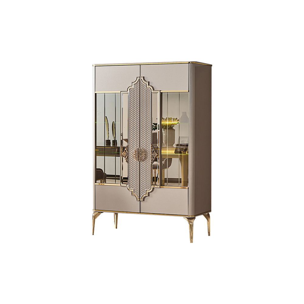 Glasschrank Schaukasten Vitrine Schrank Holzschrank Beige Glasvitrine Holz Luxus