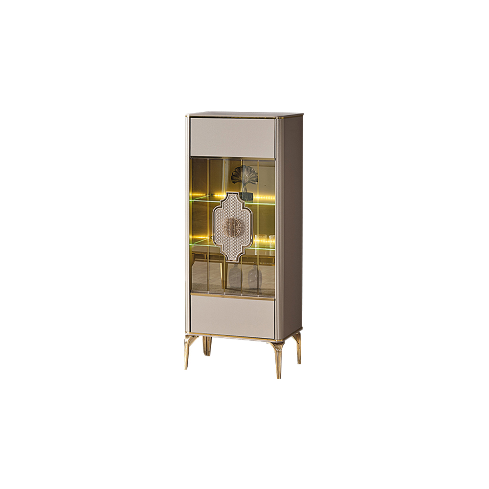 Vitrine Schrank Holzschrank Beige Glasvitrine Holz Schaukasten Luxus Glasschrank