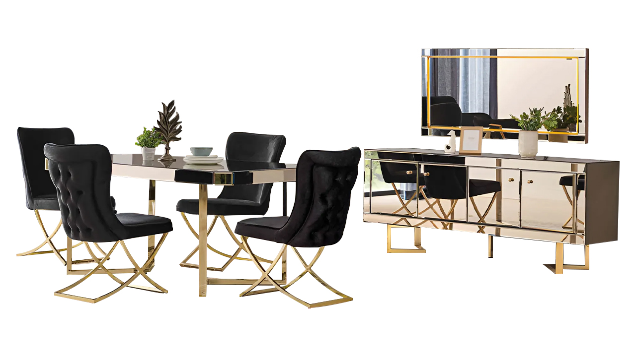 Esstischgruppe Esszimmertisch Tisch und Stühle Set Essgruppe Kommode 9tlg.