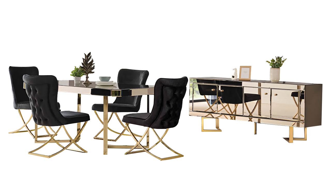 Garnitur Esszimmer Esstisch Stühle Sideboard Gold Tisch Set 6tlg Luxus