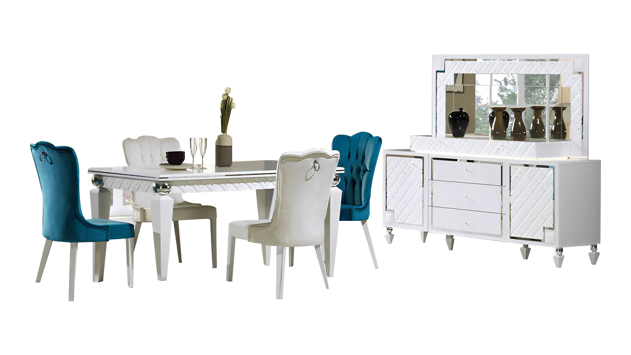 Komplette Esszimmer Esstisch Essecke Stühle Weiß 7tlg Tisch Sideboard