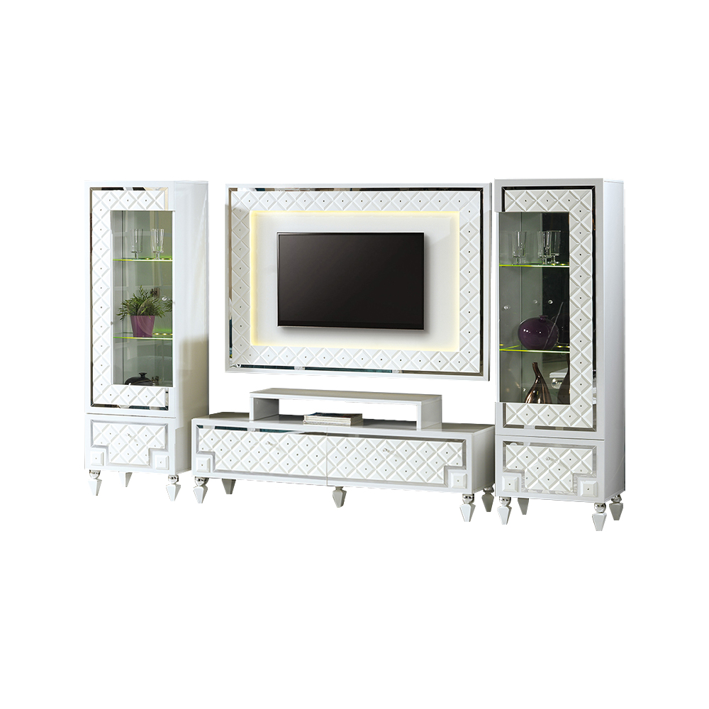 Komplette Wohnzimmer RTV Lowboard TV Ständer Vitrine Weiß 4tlg Schrank