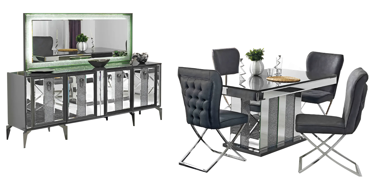 Esszimmertisch Esstischgruppe Tisch Stühle Set Essgruppe Kommode Garnitur 7tlg.