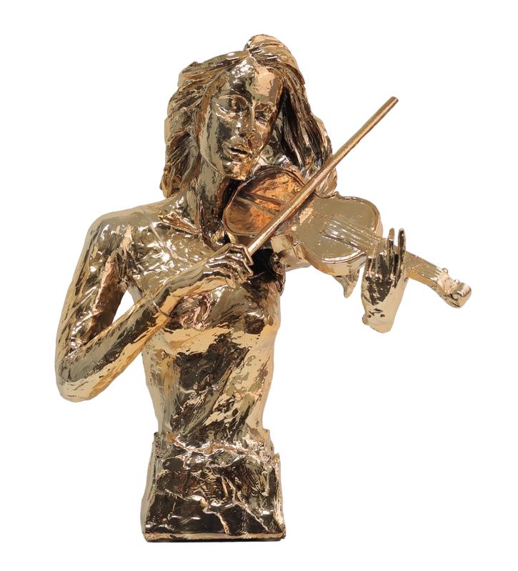 Moderne Dekoration Deko Figur Violinist 46 cm Figur Vergoldet Statue Skulpturen