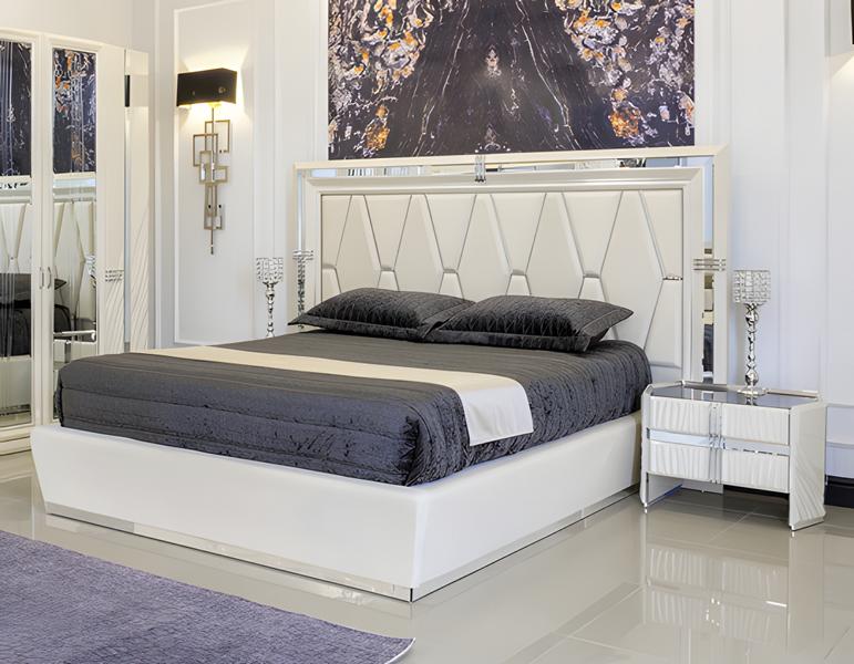 Schlafzimmer Set Bett + 2x Nachttische 3tlg Moderne Möbel Holz Weiß