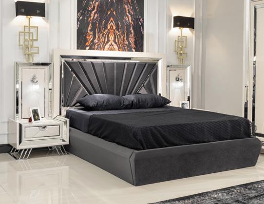 3tlg Schlafzimmer Set Luxus Bett + 2x Nachttische Moderne Möbel Holz