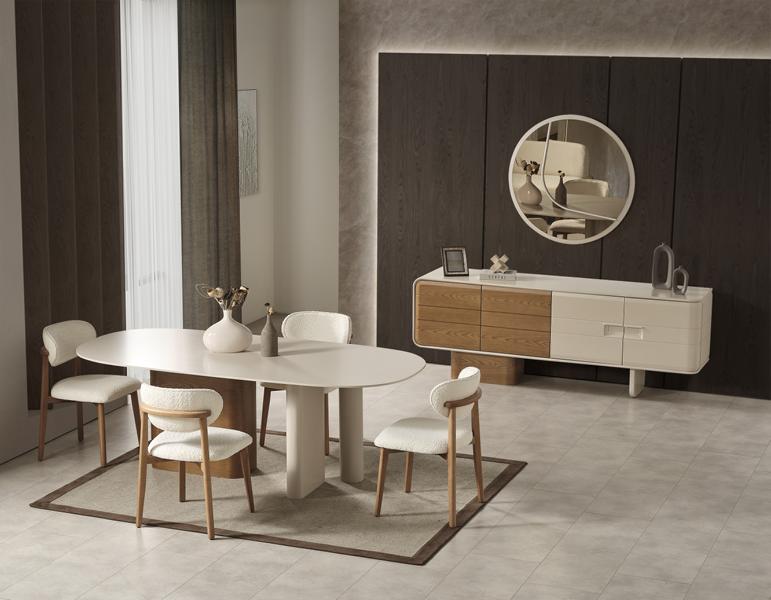 Esszimmer Set Esstisch Stuhle Konsole Spiegel Weiß Holzmöbel Modern