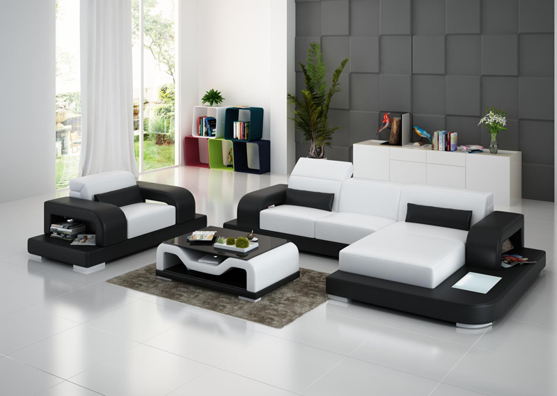 Ledersofa Wohnlandschaft Ecksofa L-förmig 1 Sitzer Garnitur Modern Sofa mit USB