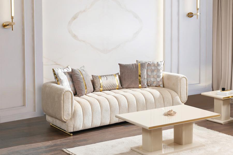 Modernes Wohnzimmer Set Sofa 3 Sitzer Stilvolle Couchtisch Holzmöbel
