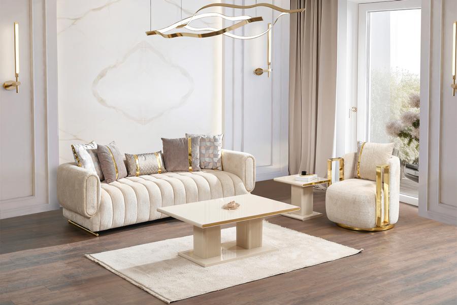 Modernes Sofagarnitur 3+1 Sitzer Stilvolle Möbel Couchtisch Holzmöbel Set 3tlg