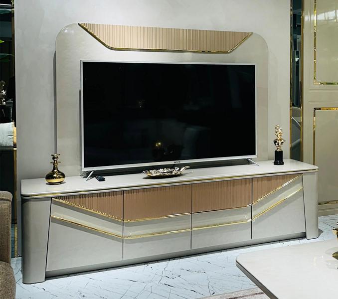 Wohnzimmer Sideboard mit TV-Wandpanel Wohnwand Lowboard Holz Moderne