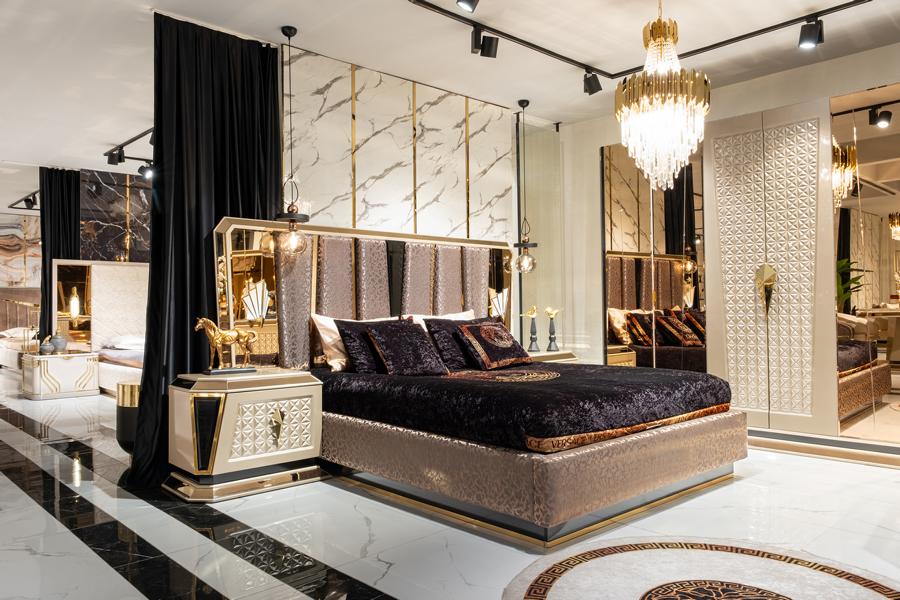 Bett 2x Nachttische Schlafzimmer Luxuriöses Holzmöbel Stilvoller Komplett