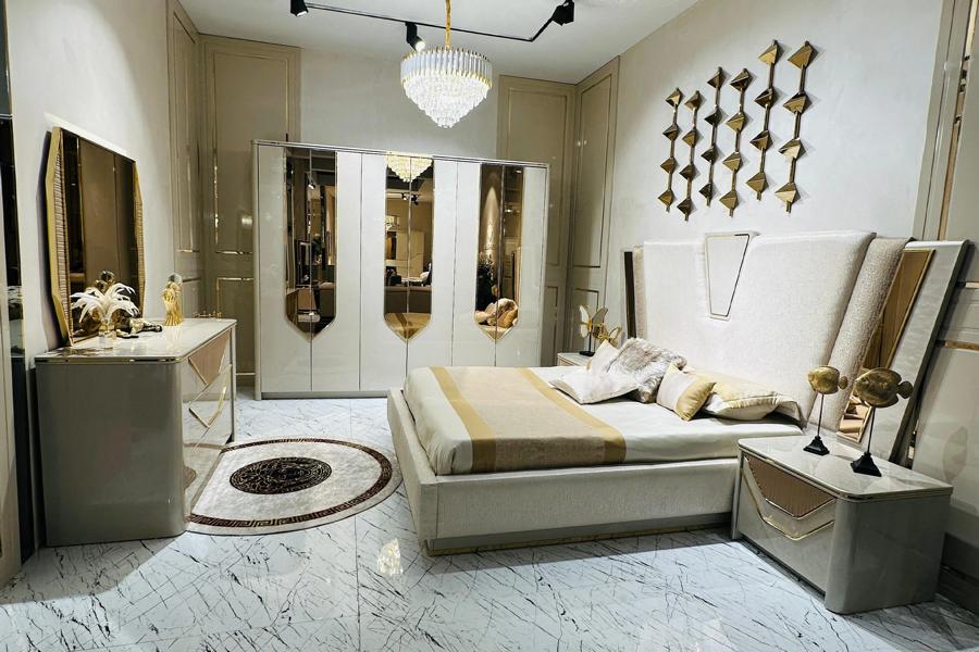 Schlafzimmer Komplett Bett 2х Nachttische Schminktisch mit Spiegel Modern Möbel