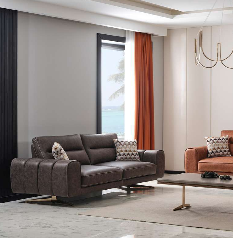 Set 3 Sitzer Sofa Sessel Beige 2tlg. Polster Sitzgarntitur Couchen Möbel