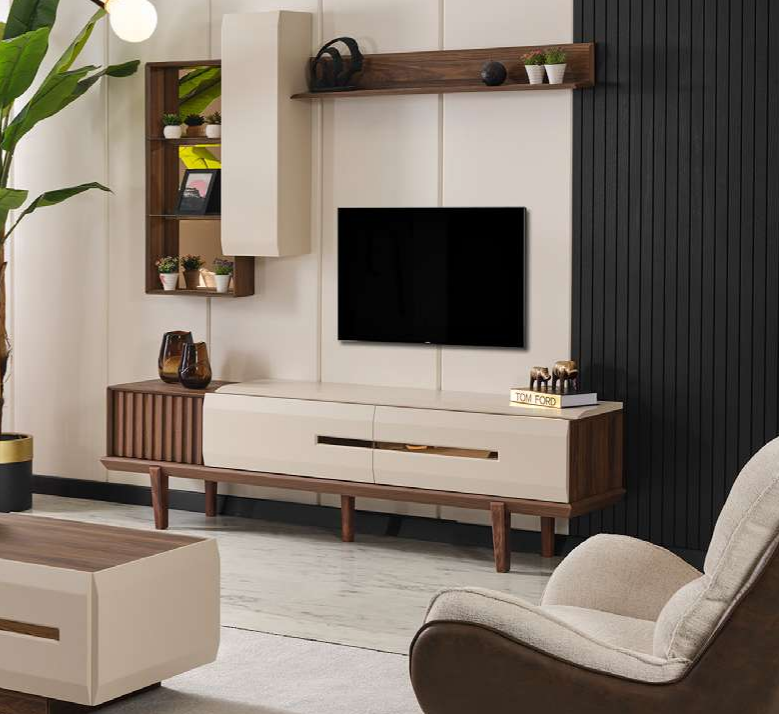 TV Set Holz Möbel Sideboard tv Spiegelblock Wandschrank Tisch Wohnzimmerschrank