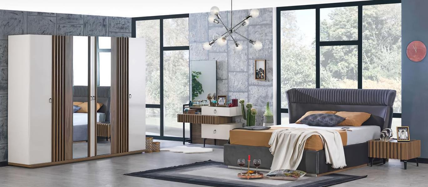 Schlafzimmer Komplett Schlafset Set Bett Garderobe Kleiderschrank 5tlg