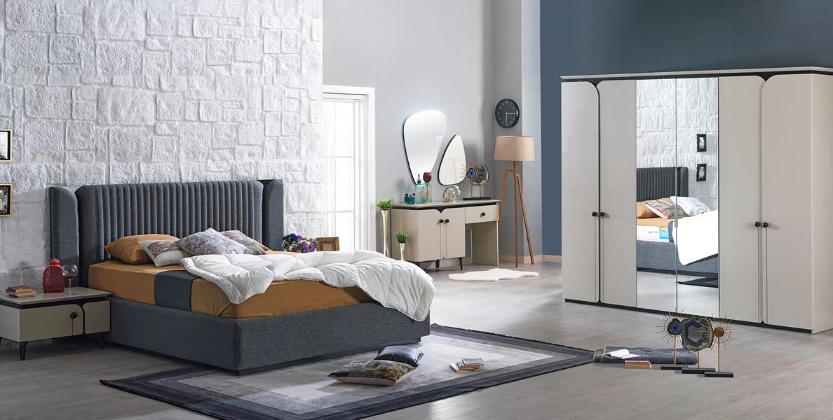Designer Set Bett mit 2x Nachttische Holzmöbel Schlafzimmer Komplett