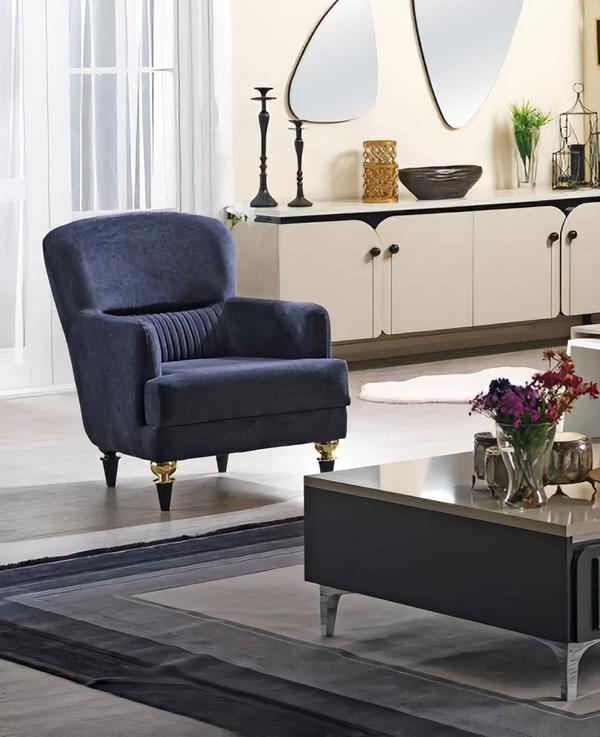 Blau Sessel Wohnzimmer Polstermöbel Einrichtung Luxus Modern Polster Sitz