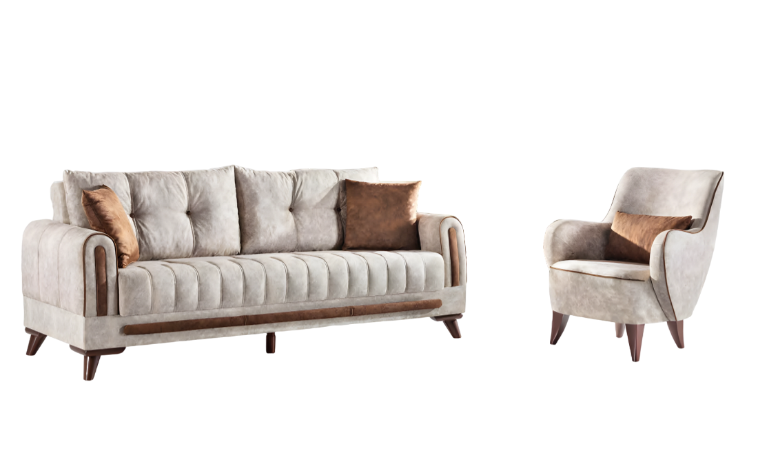 Sofagarnitur 3+1 Sitzer Garnitur Set Sofa Sessel Holz Textil Couchgarnitur