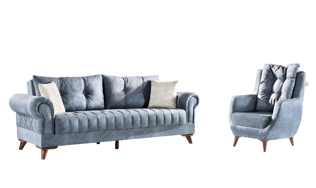 Sofagarnitur Set 3-Sitzer Sofa Sessel Grau 2tlg. 3+1 Couchgarnitur