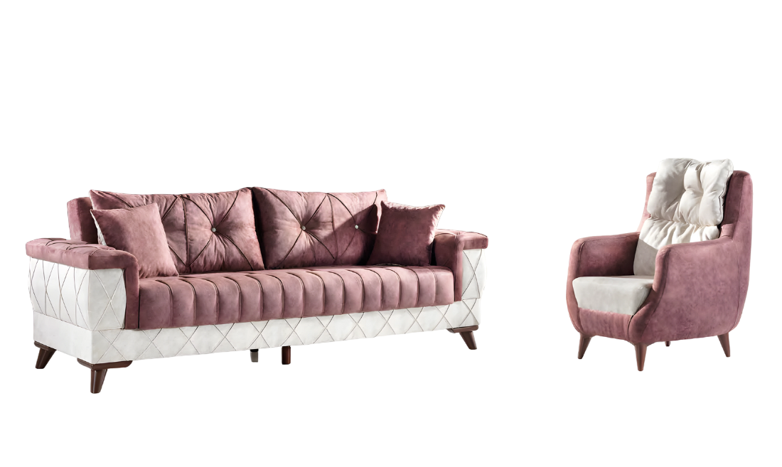 Sofagarnitur 3+1 Sitz Garnitur Set Sofas Sessel Holz Textil Couchgarnitur