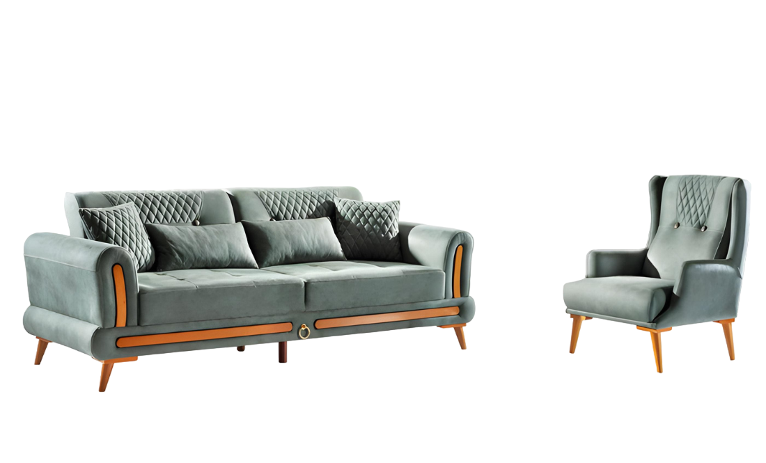 Designer Wohnzimmer Set 3-Sitzer Sofa und Sessel Grau Farbe 2tlg. 3+1 Couchen