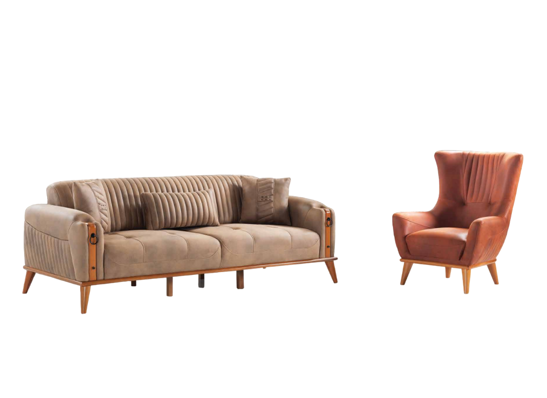 Wohnzimmer-Set 2tlg Braun Leder 3-Sitzer Sofa Sessel Wohnzimmer Modern