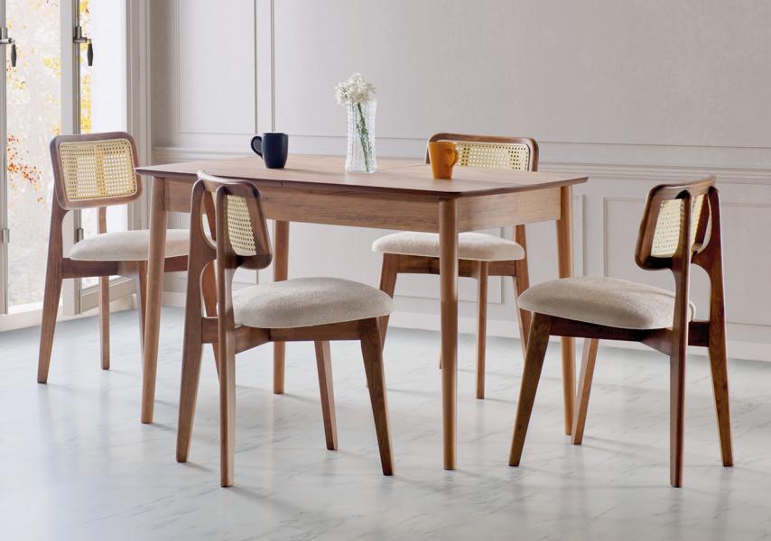 Luxus Esszimmer set Esstisch 4x Stühle Holz Stuhl Textil Essgruppe Garnitur