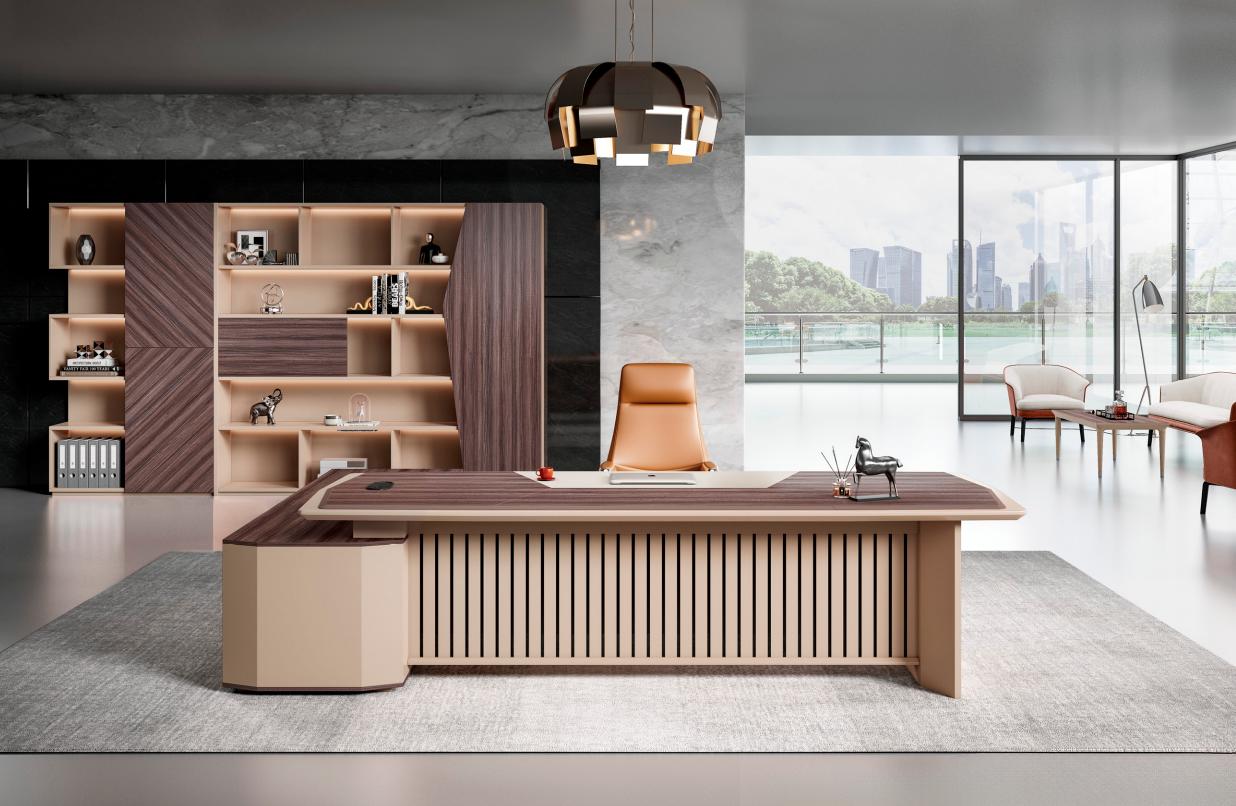 Garnitur Ecke Bürotisch Schrank Büromöbel Holz Beige Schreibtisch Set