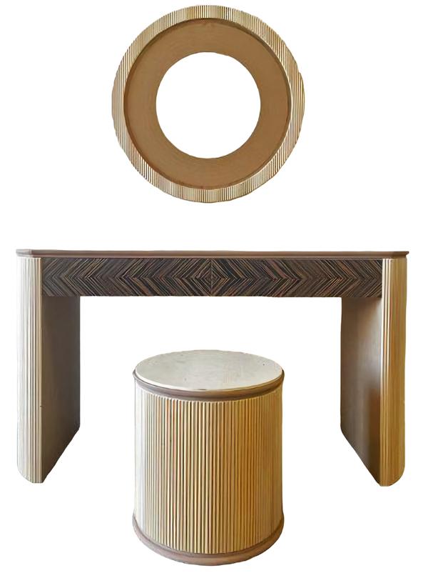 Set 3tlg Schminktisch mit Spiegel Hocker Schlafzimmer Stil Italien Rotholz Neu