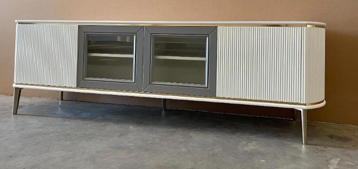 Lowboard Luxus Weiß tv Ständer Wohnzimmer Modern Design Neu Holz Möbel Glas