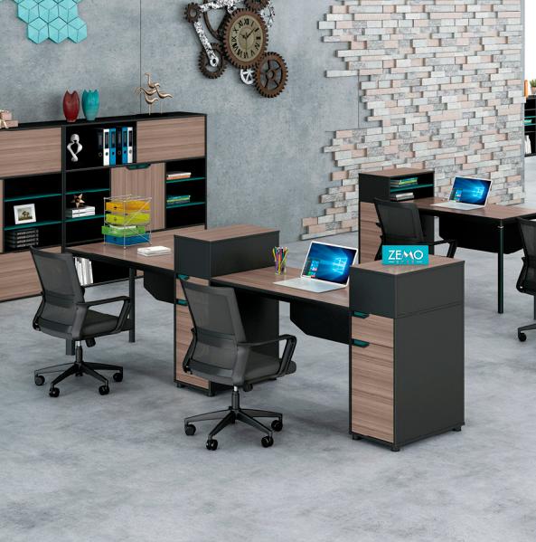 Gruppe Bürotisch Arbeitstisch Schreibtisch für 2 Personen Holz Schwarz