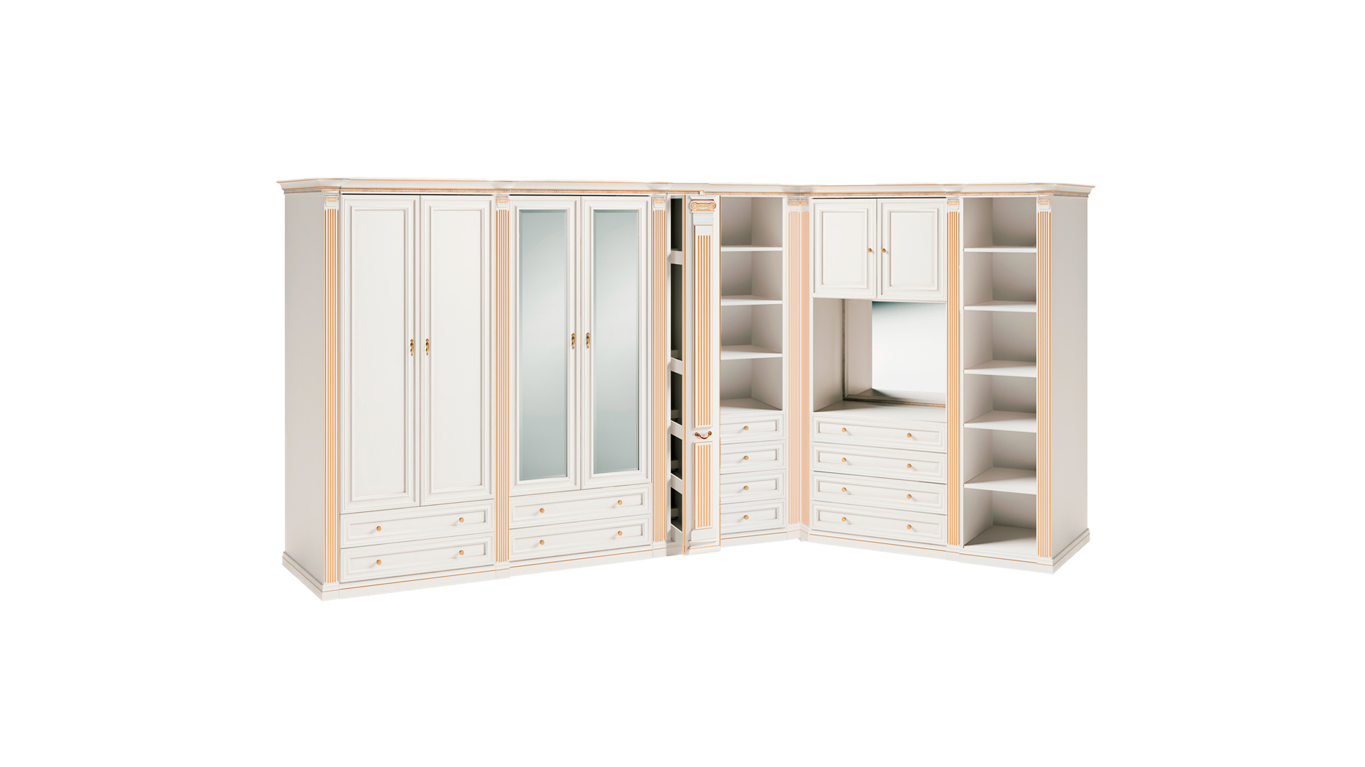 Weißer Edler Eckschrank Massivholz Schränke Schlafzimmer Kommode Spiegel