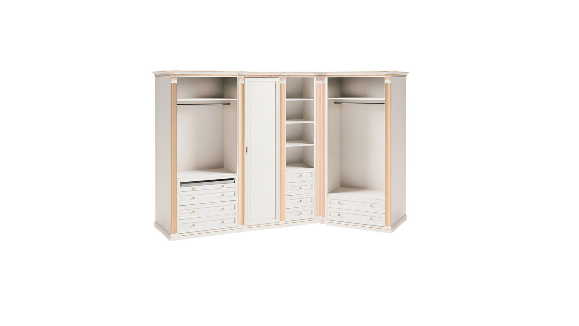 Weißes Eck-Kleiderschränke Massivholz L-Form Modernes Luxusmöbel Schrank