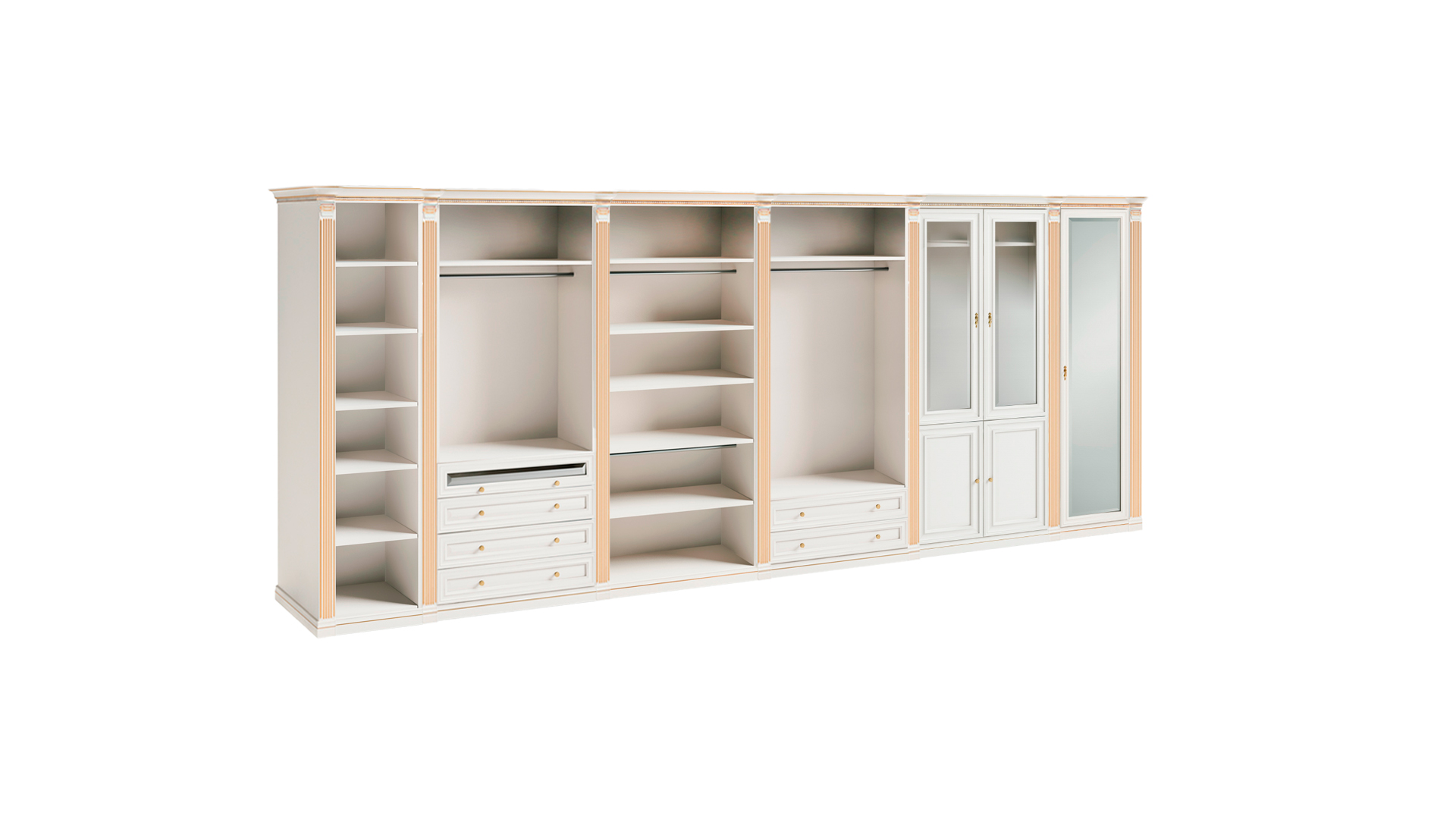 Exklusiver Begehbarer Kleiderschrank Massivholz Glas L-Form Schrank