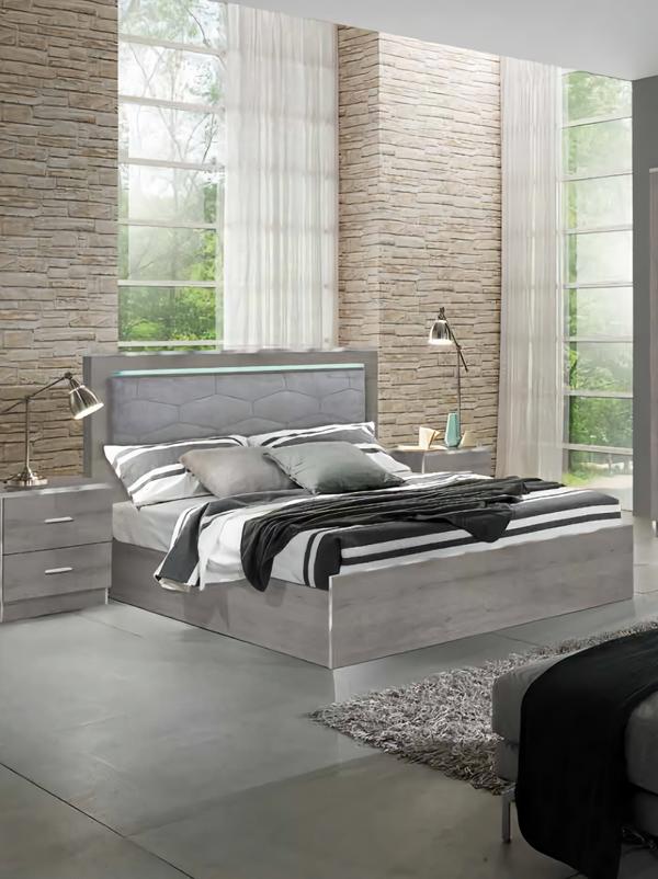Bett Doppelbett mit LED Beleuchtung Holzbett Bettrahmen Grau Schlafzimmer