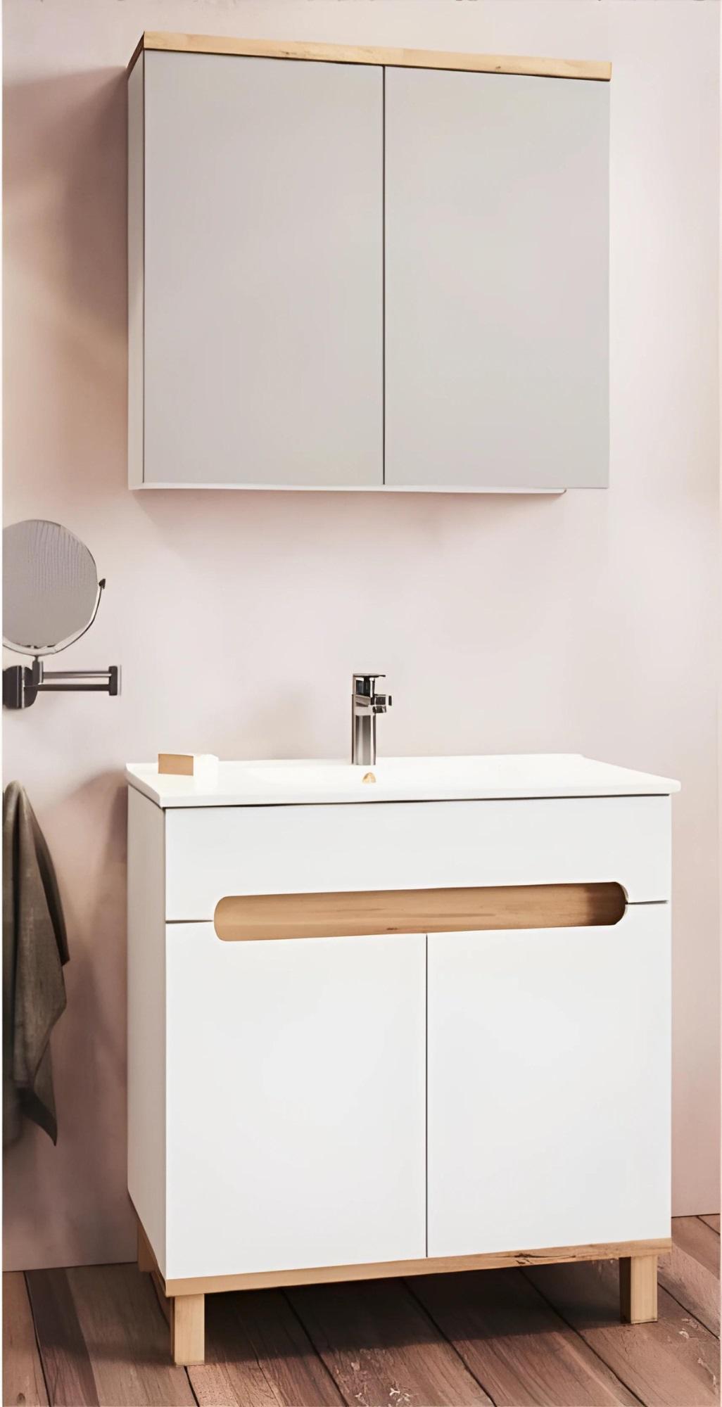 Badezimmer Möbel Bad Set Garnitur Wandschrank mit Spiegel Waschbecken Waschtisch