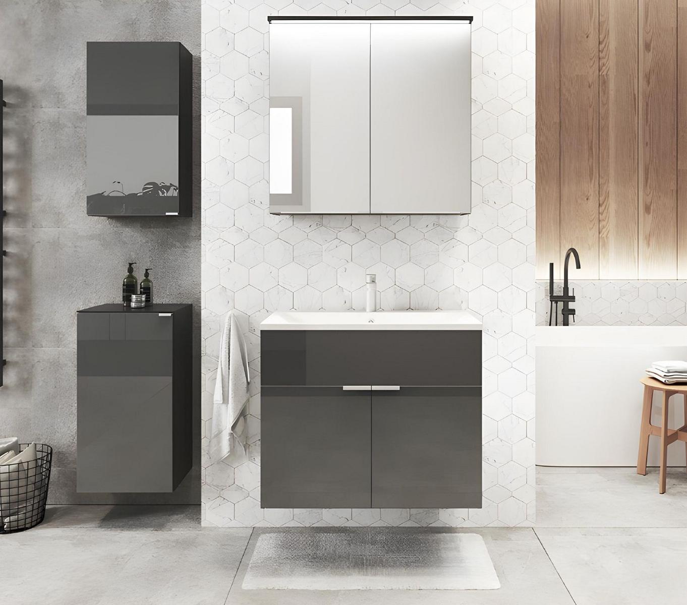 Badezimmer Set Waschtischschrank Waschbecken Waschbeckenschrank Grau 2tlg