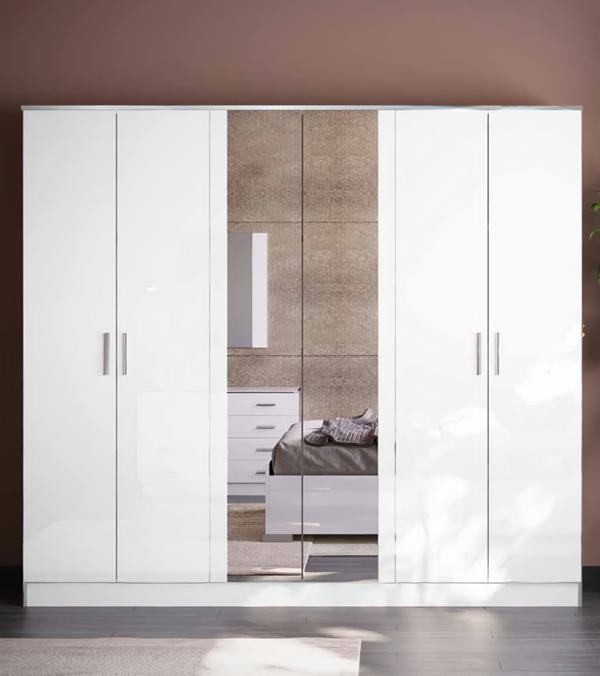 Weißer Kleiderschrank Schlafzimmer Schrank Spiegelschrank Schränke 242cm