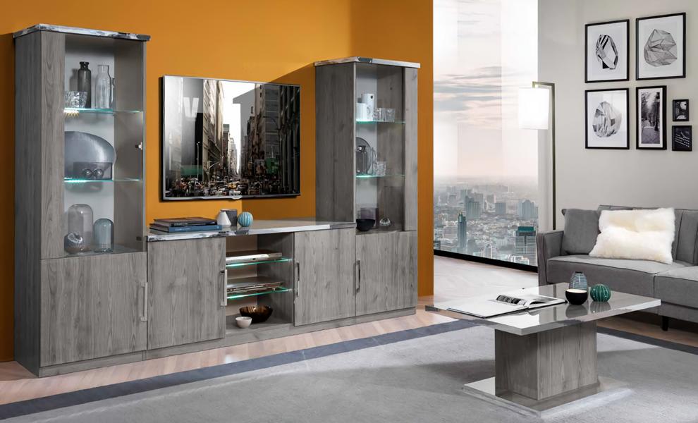 Wohnwand Set Wohnzimmer Schrankwand rtv sideboard vitrine couchtisch 4tlg.
