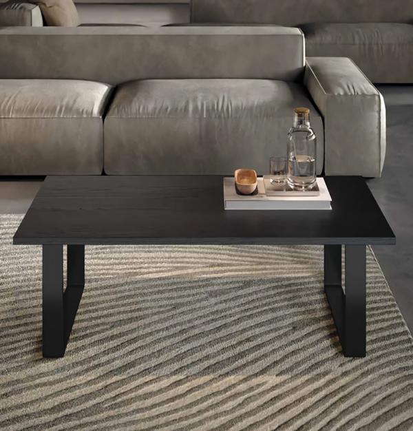 Couchtisch Beistelltisch Tisch Rechteckig Holz Edelstahl Schwarz Modern