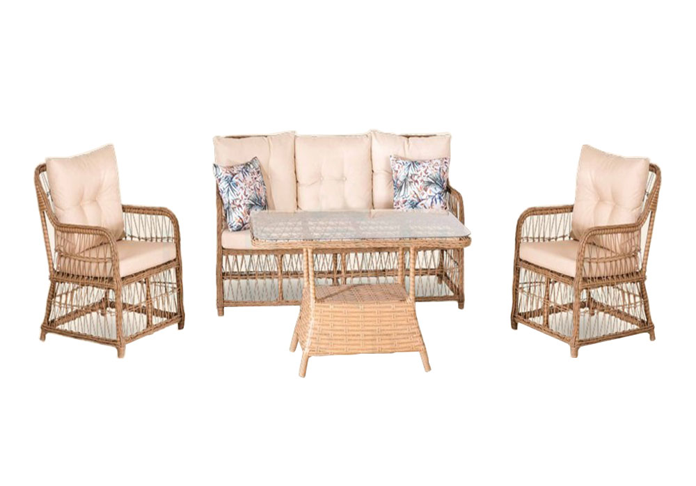 Gartenmöbel Sofagarnitur Tisch Sessel Sitzgruppen Veranda Hocker 4tlg.