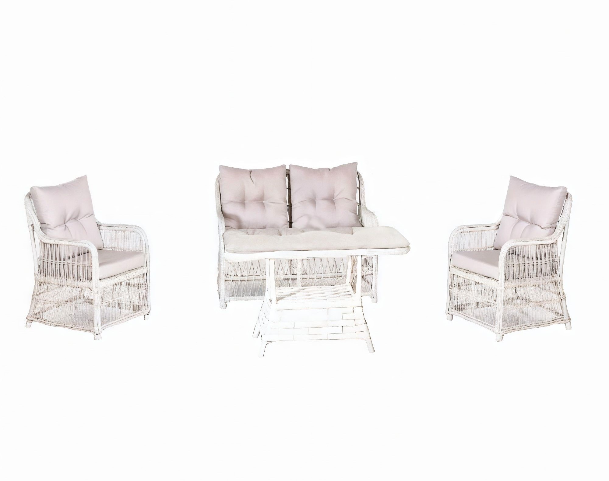 Moderne Gartenmöbel 4tlg. Tisch Sessel Hocker Veranda Sofa Garnitur
